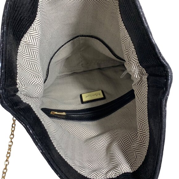 MODA LUXE Shimmery Black Flap Clutch Gold Tone Chain Strap Shoulder Bag - Picture 7 of 9